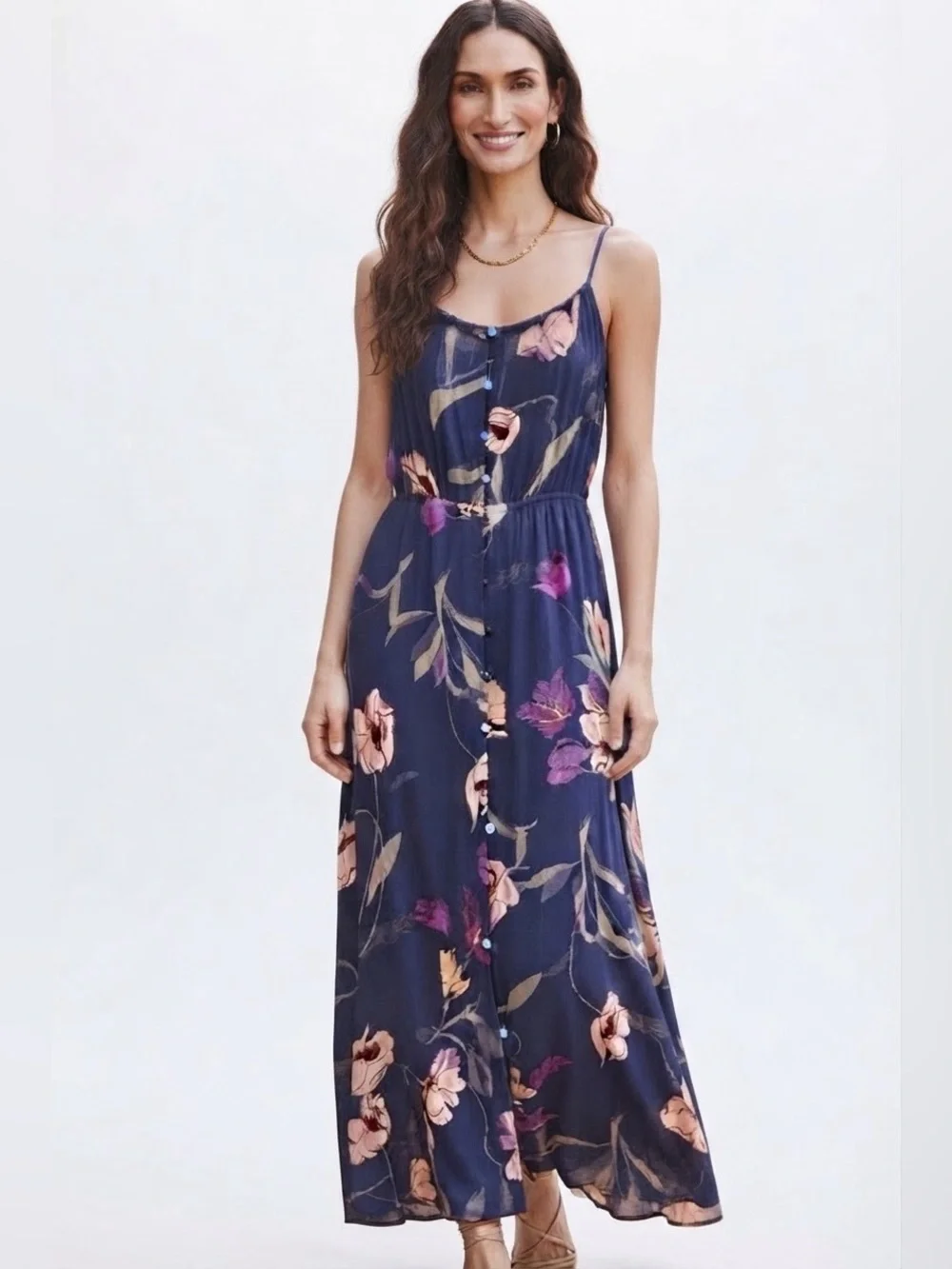 CHIC ONE CLOTHING Denim Blue crepe floral dress